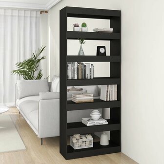 Boekenkast/kamerscherm 80x30x198 cm spaanplaat zwart 8720286843628 1