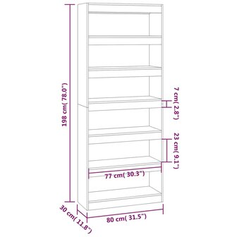 Boekenkast/kamerscherm 80x30x198 cm spaanplaat zwart 8720286843628 7