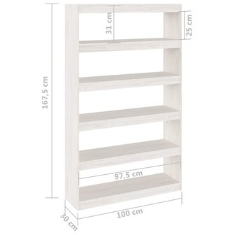 Boekenkast/kamerscherm 100x30x167,5 cm massief grenenhout wit 8720286609248 8