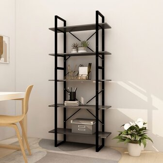 Boekenkast met 5 schappen 80x30x175 cm grenenhout grijs 8720286649510 1