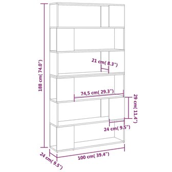 Boekenkast/kamerscherm 100x24x188 cm wit 8720286661390 8