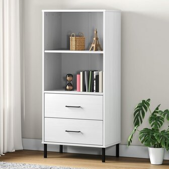 Boekenkast met 2 lades OSLO 60x35x128,5 cm massief hout wit 8720845578190 1