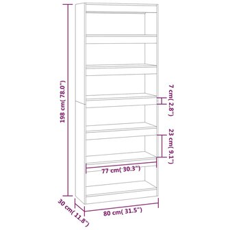 Boekenkast/kamerscherm 80x30x198 cm spaanplaat gerookt eiken 8720286844571 7