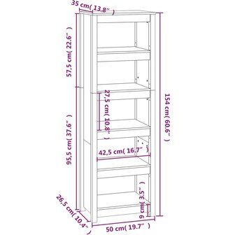 Boekenkast 50x35x154 cm massief grenenhout zwart 8720845556693 8