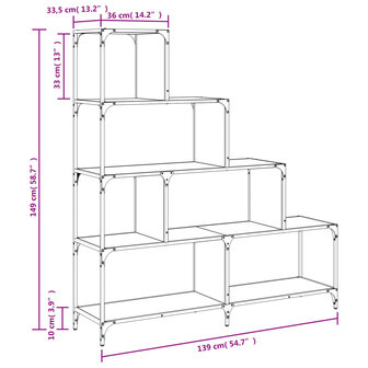 Boekenkast 4-laags 139x33,5x149 cm bewerkt hout gerookt eiken 8721012377745 10