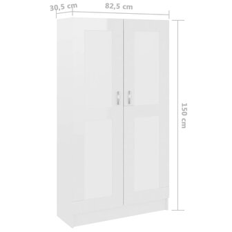 Boekenkast 82,5x30,5x150 cm bewerkt hout hoogglans wit 8720286134115 8