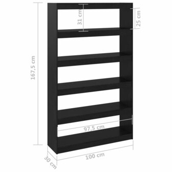 Boekenkast/kamerscherm 100x30x167,5 cm massief grenenhout zwart 8720286609279 8