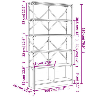 Boekenkast 100x26x180 cm bewerkt hout en metaal gerookt eiken 8721012479678 10