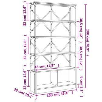 Boekenkast 100x26x180 cm bewerkt hout en metaal bruin eiken 8721012479692 10