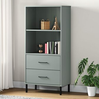 Boekenkast met 2 lades OSLO 60x35x128,5 cm massief hout grijs 8720845578183 1