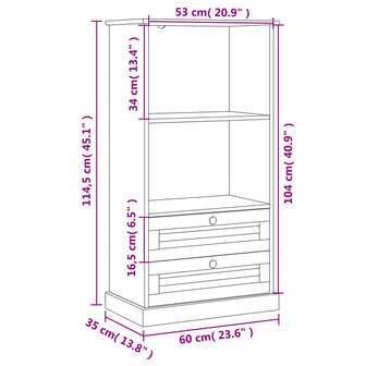 Boekenkast VIGO 60x35x114,5 cm massief grenenhout wit 8720845845995 9