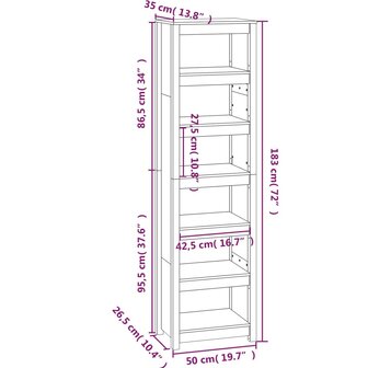 Boekenkast 50x35x183 cm massief grenenhout grijs 8720845556723 8