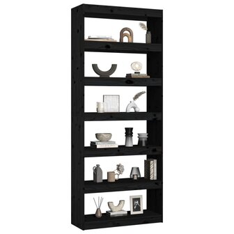 Boekenkast/kamerscherm 80x30x199,5 cm massief grenenhout zwart 8720286609071 4