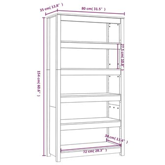 Boekenkast 80x35x154 cm massief grenenhout zwart 8720845556440 8