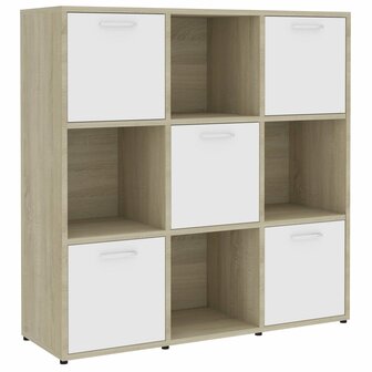 Boekenkast 90x30x90 cm bewerkt hout wit en sonoma eikenkleurig 8720286017296 2