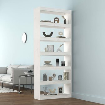 Boekenkast/kamerscherm 80x30x199,5 cm massief grenenhout wit 8720286609040 3