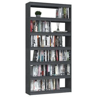 Boekenkast/kamerscherm 100x30x200 cm massief grenenhout grijs 8720286609309 4