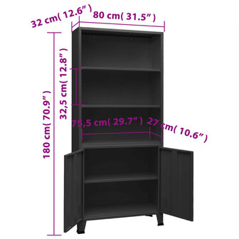 Boekenkast industrieel 80x32x180 cm staal antracietkleurig 8720286699683 8