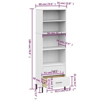 Boekenkast met 2 lades OSLO 60x35x180 cm massief hout wit 8720845578169 8