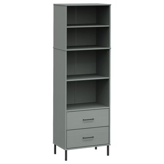 Boekenkast met 2 lades OSLO 60x35x180 cm massief hout grijs 8720845578152 2