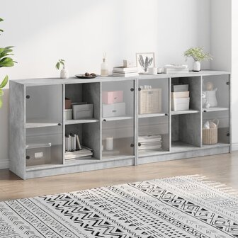 Boekenkast met deuren 204x37x75 cm bewerkt hout betongrijs 8721012216242 1