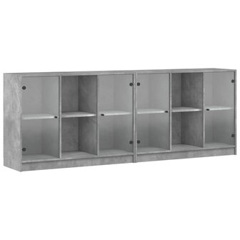 Boekenkast met deuren 204x37x75 cm bewerkt hout betongrijs 8721012216242 2