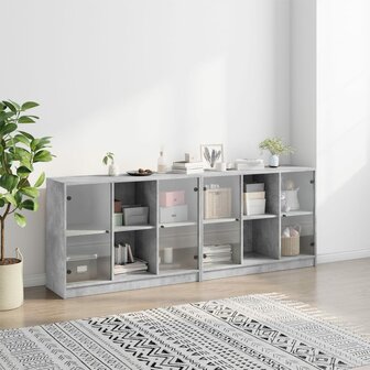 Boekenkast met deuren 204x37x75 cm bewerkt hout betongrijs 8721012216242 3