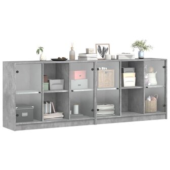 Boekenkast met deuren 204x37x75 cm bewerkt hout betongrijs 8721012216242 5