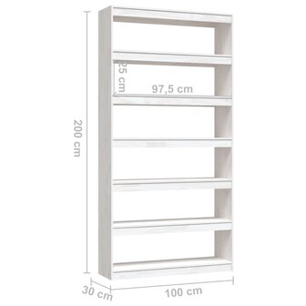 Boekenkast/kamerscherm 100x30x200 cm massief grenenhout wit 8720286609293 8