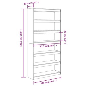 Boekenkast / kamerscherm 100x30x199,5 cm massief grenenhout 8721012314870 10