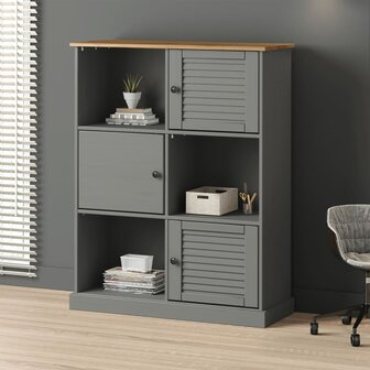 Boekenkast VIGO 90x35x114,5 cm massief grenenhout grijs 8720845845971 1