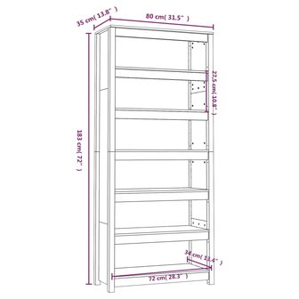 Boekenkast 80x35x183 cm massief grenenhout zwart 8720845556495 8