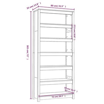 Boekenkast 80x35x183 cm massief grenenhout wit 8720845556464 8