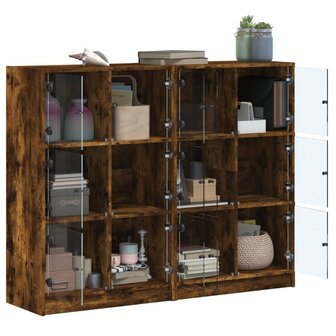 Boekenkast met deuren 136x37x109 cm hout gerookt eikenkleurig 8721012216044 4