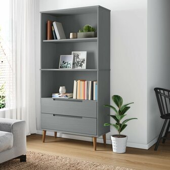 Boekenkast MOLDE 85x35x170,5 cm massief grenenhout grijs 8720845542290 1