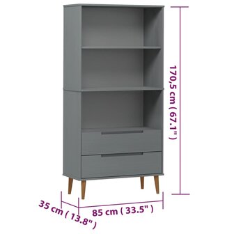 Boekenkast MOLDE 85x35x170,5 cm massief grenenhout grijs 8720845542290 8