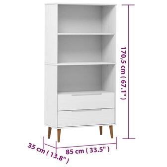 Boekenkast MOLDE 85x35x170,5 cm massief grenenhout wit 8720845542283 8