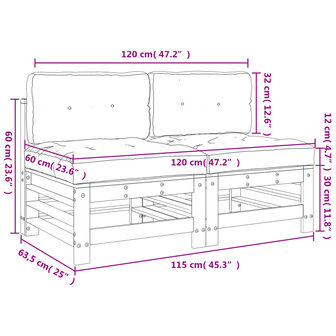 Middenbanken met kussens 2 st massief grenenhout honingbruin 8720845802943 10