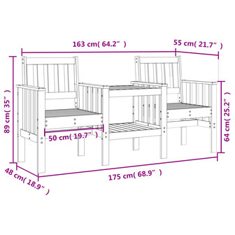 Tuinbank met tafel 2-zits massief grenenhout grijs 8720845809096 8