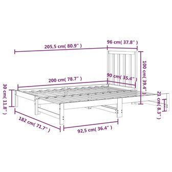 Slaapbank uitschuifbaar massief grenenhout grijs 2x(90x200) cm 8720287093602 11