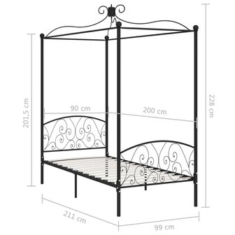 Hemelbedframe metaal zwart 90x200 cm 8719883791685 6