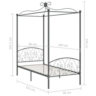 Hemelbedframe metaal grijs 90x200 cm 8719883791746 6