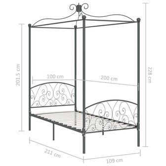 Hemelbedframe metaal grijs 100x200 cm 8719883791753 6