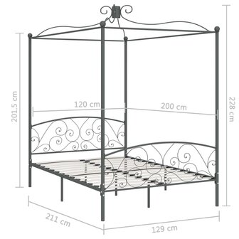 Hemelbedframe metaal grijs 120x200 cm 8719883791760 6