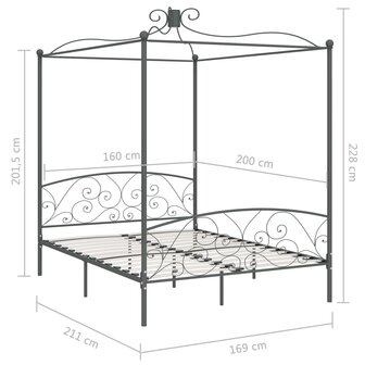 Hemelbedframe metaal grijs 160x200 cm 8719883791784 6