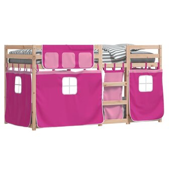 Stapelbed met gordijnen 75x190 cm grenenhout roze 8721102689529 4