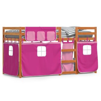 Stapelbed met gordijnen 75x190 cm grenenhout roze 8721102689673 1