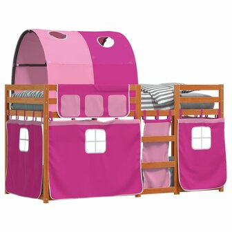 Stapelbed met gordijnen 75x190 cm grenenhout roze 8721102690570 4