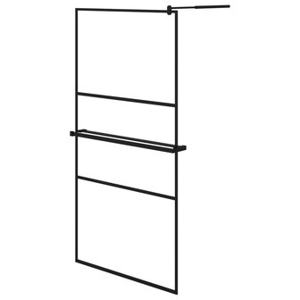 Inloopdouchewand met schap 100x195 cm ESG-glas aluminium zwart 8720845827809 2