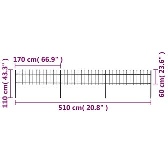 Tuinhek met speren bovenkant 5,1x0,6 m staal zwart 8719883710167 5